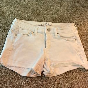 Mid rise midi denim white jean shorts